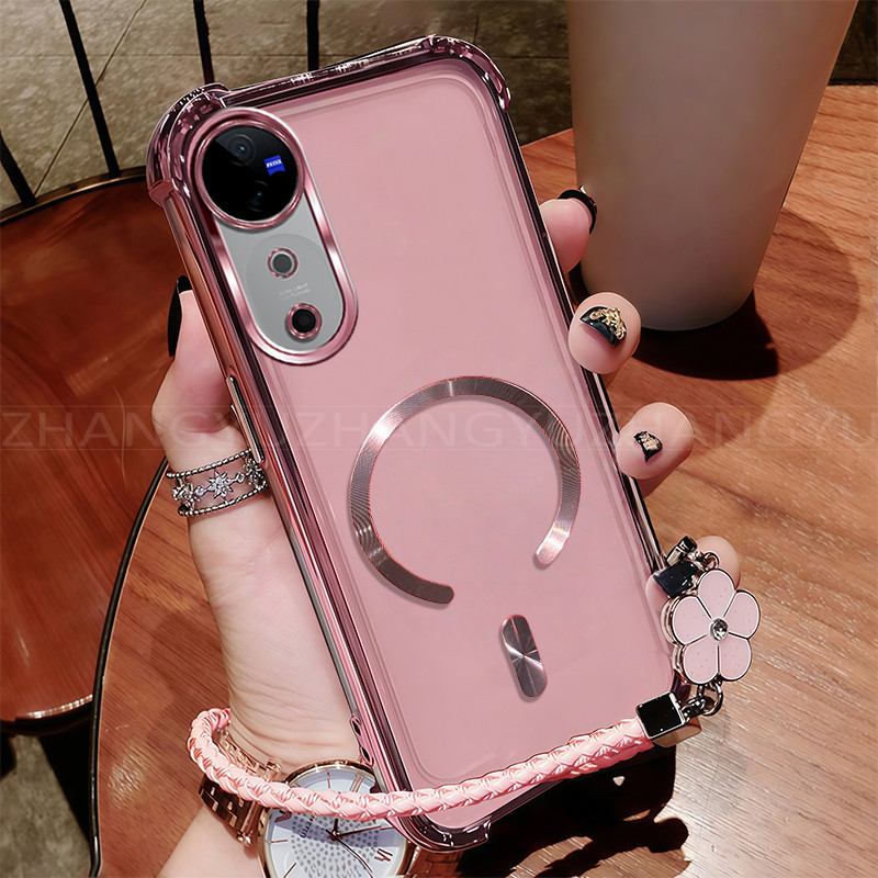 เหมาะสําหรับเคสโทรศัพท์ Vivo V40 pro ใหม่แม่เหล็กชาร์จไร้สาย C-ring สี่มุมกันกระแทกเคสโทรศัพท์เชือกเ