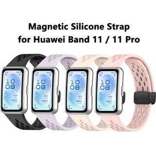 สายนาฬิกาซิลิโคนสำหรับHuawei Band 11/11Proรูระบายอากาศพร้อมหัวเข็มขัดแม่เหล็กปล่อยอย่างรวดเร็วสำหรับสาย Huawei Band 11