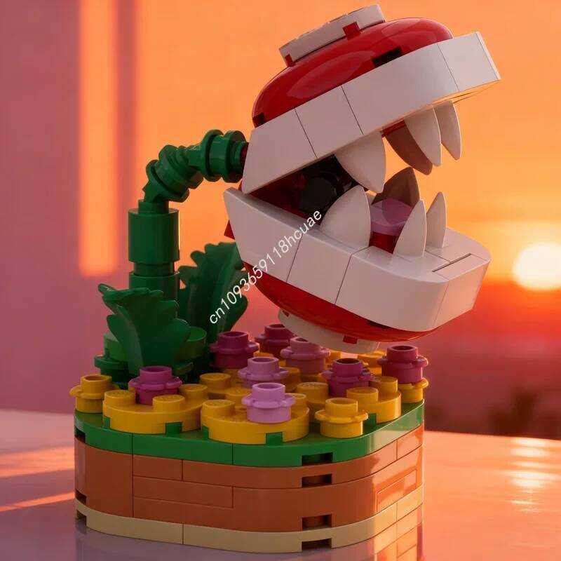 C 7Pcs MOC Piranha Plant Mariose Model Building Bloc Construction Christmas Gifts Assemble Toy DIY