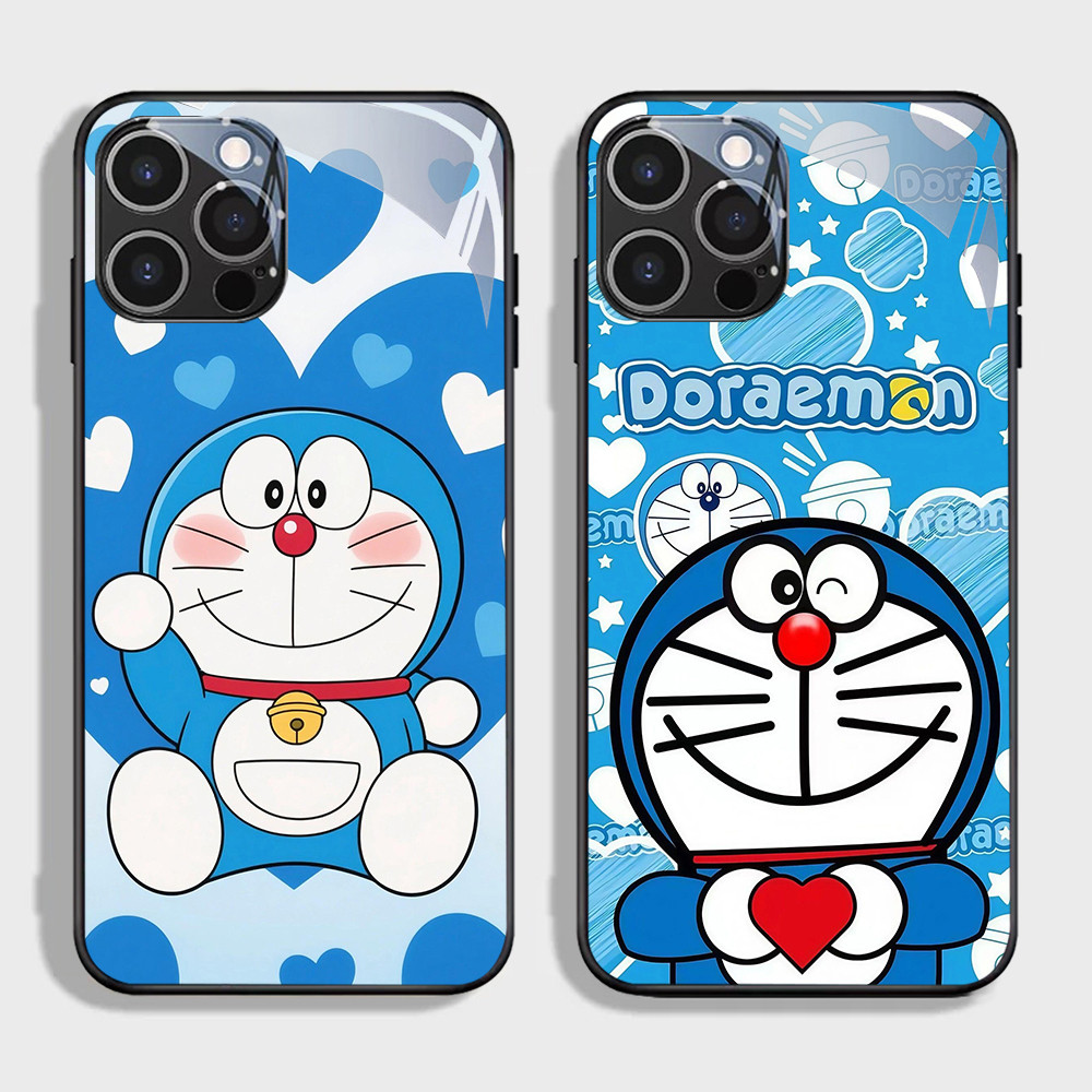 FB-10 เคสกระจก Doraemon HD สําหรับ iPhone XR 13 14 15 Pro Max Plus