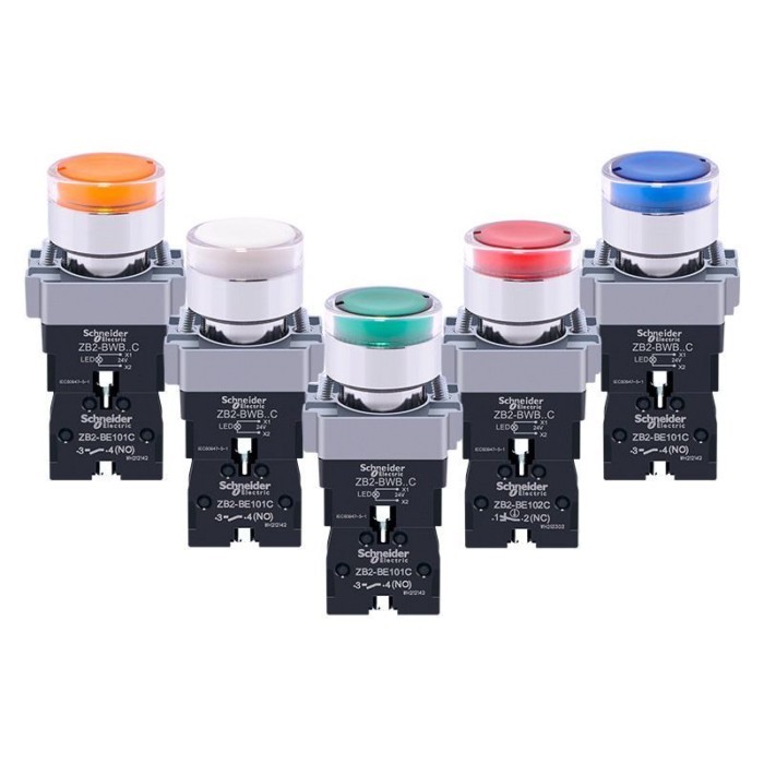 Schneider ปุ่มไฟ LED สวิตช์แสง XB2BW33B1C สีเขียว แดง ขาว เหลือง น้ําเงิน AC220V24V PD