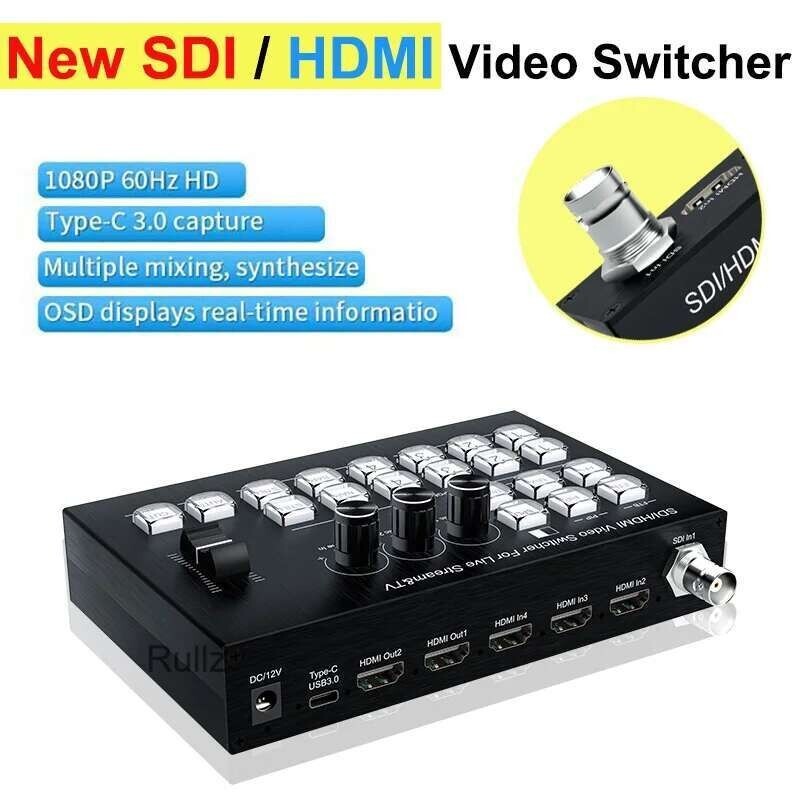 1080p SDI HDMI 4 ช่อง Multi กล้อง Live Streaming Video Switcher Mixer Director รองรับ OBS แล็ปท็อป P