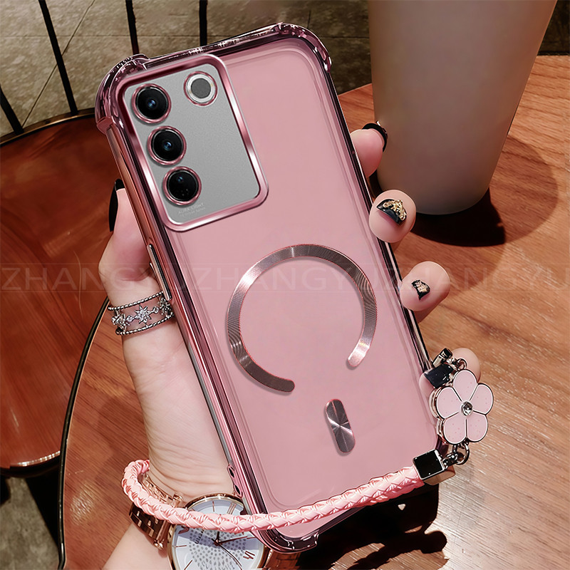 เหมาะสําหรับ Vivo V27 PRO v27E เคสโทรศัพท์ใหม่แม่เหล็กที่แข็งแกร่งไร้สายชาร์จ C-ring สี่มุมกันกระแทก