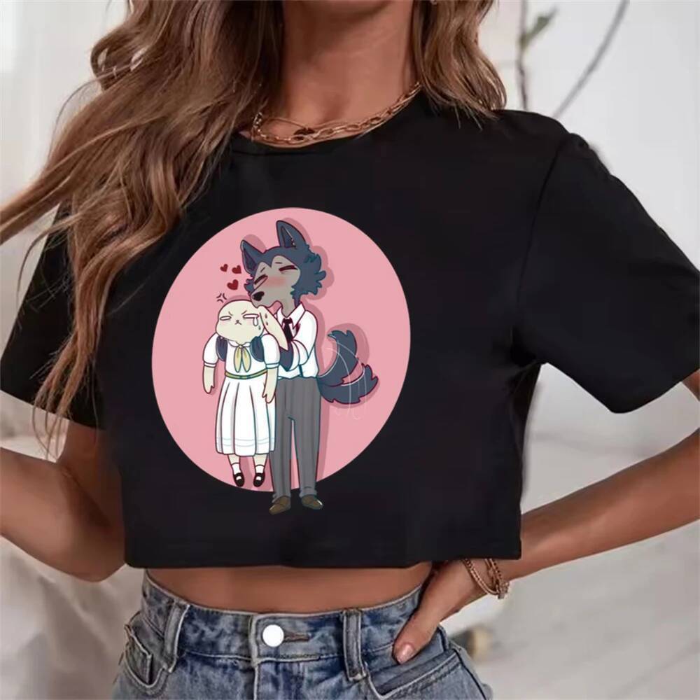 Beastars เสื้อครอปสุภาพสตรี gothic harajuku น่ารักฤดูร้อนเสื้อยืดอะนิเมะ grunge gyaru