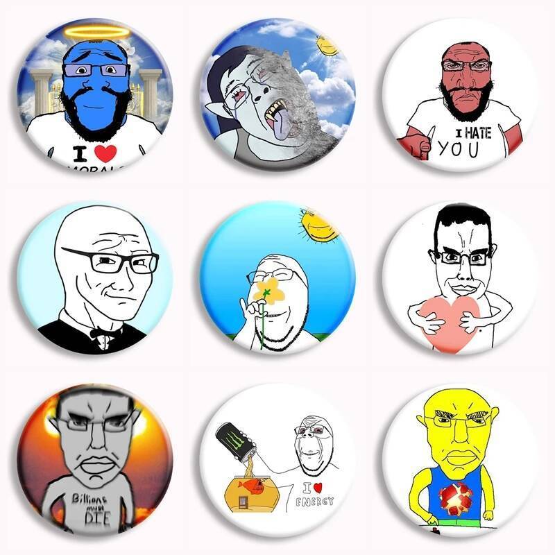 Wojak Soyjak Meme อะนิเมะปุ่มนุ่ม Pin Creative ตลก Memes เข็มกลัดป้ายกระเป๋าตกแต่ง Coat อุปกรณ์เสริม