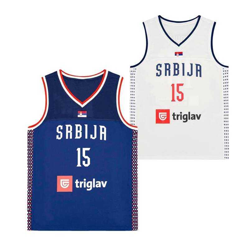 2024 ชุดบาสเกตบอล Srbija 15 เสื้อเจอคิค เย็บปัก ราคาถูก คุณภาพสูง ชุดกีฬากลางแจ้ง สีน้ำเงินเข้ม สีขา