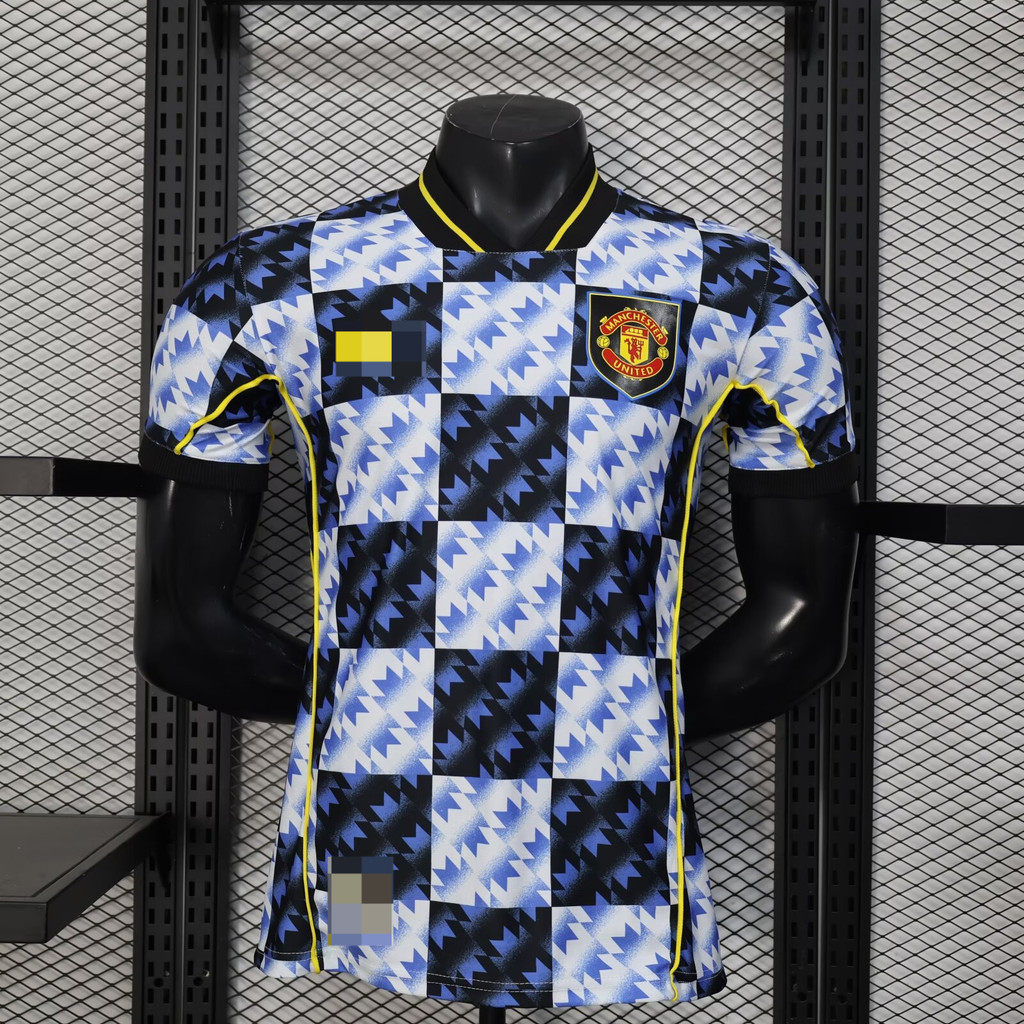 เสื้อฟุตบอลแมนเชสเตอร์ สห แบบคลาสสิกลายเรขาคณิต สีน้ำเงิน/ชมพู เหมาะสำหรับแฟนคลับ