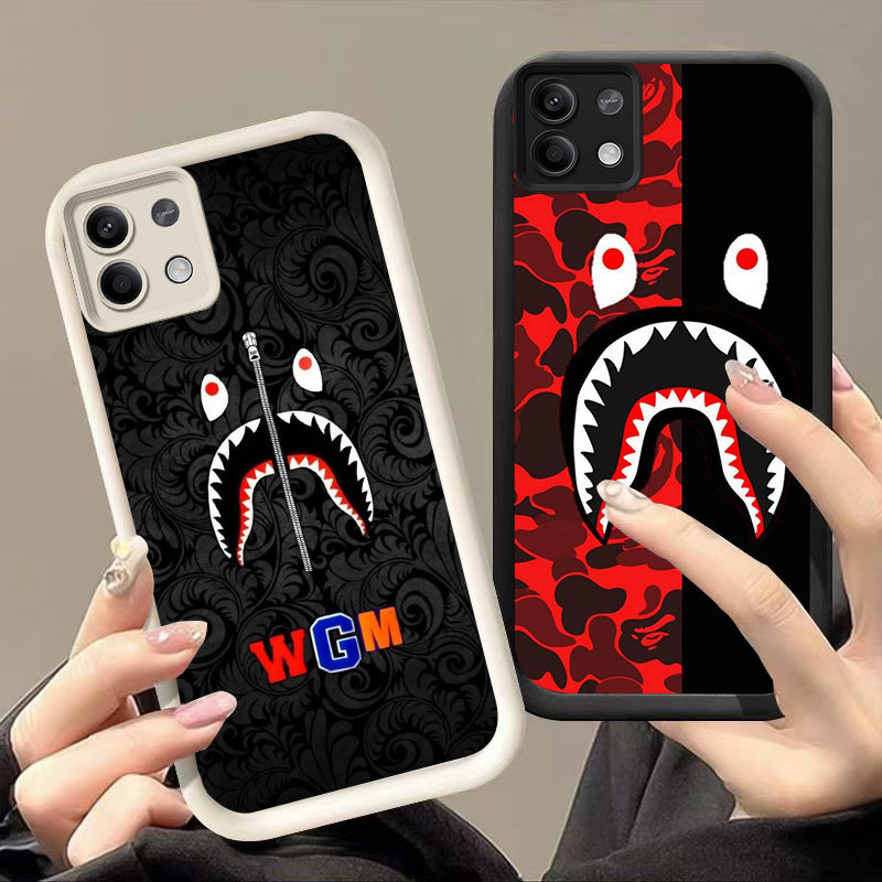 HK-8 Bape Shark 2 ปลอกกันกระแทกสําหรับซิลิโคนสีดําและสีขาว Xiaomi Redmi Note Poco X6NEO M7 X6 M6Pro 