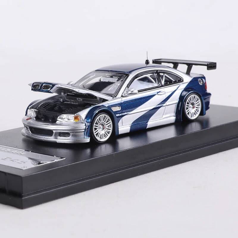 MJ MODEL 1:64 M3 E46 GTR รถโมเดลโลหะผสมสามารถเปิดฝากระโปรงได้