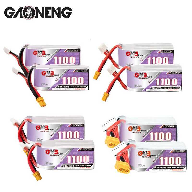 GNB แบตเตอรี่ลิโพแบบชาร์จได้ 2S 3S 4S 6S 2 ชิ้น 1100mAh 1300mAh 1550mAh 1700mAh 60C สำหรับโดรนควอดคอ