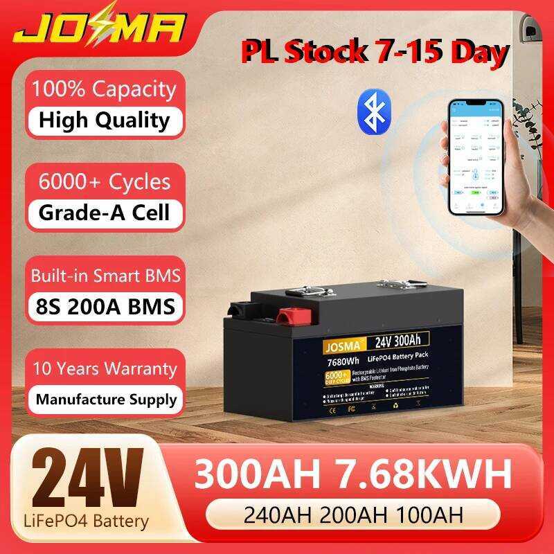 LiFePO4 แบตเตอรี่ 24V 300Ah ชุดแบตเตอรี่ Bluetooth 140Ah 100Ah 240Ah 200Ah 5KWh แบตเตอรี่ลิเธียม 12V