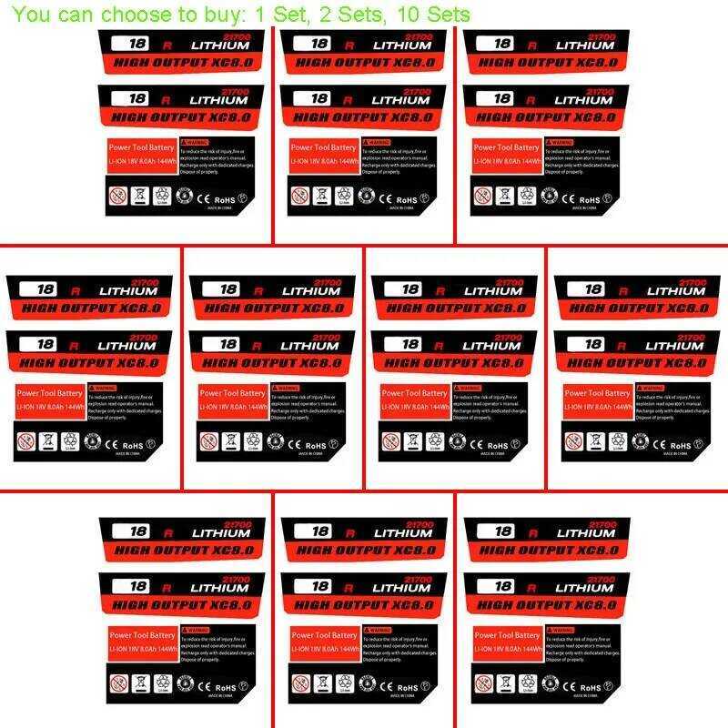 M18 ฉลากสติ๊กเกอร์ 21700 10 คอร์ Li-ion 8.0Ah สำหรับแบตเตอรี่ลิเธียม Milwaukee 18V 20V อุปกรณ์เสริม