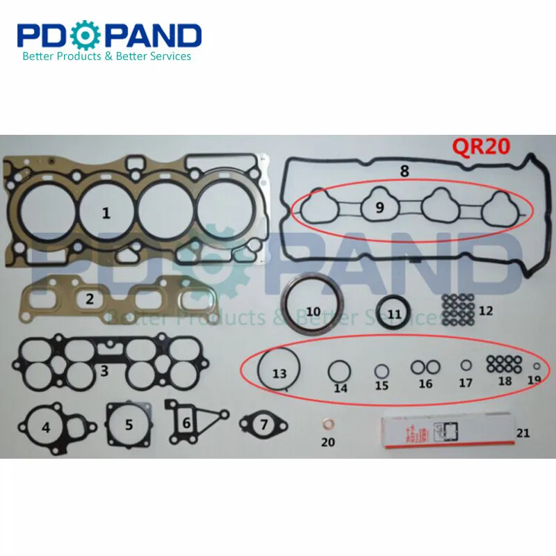 QR20 QR20DE Engine Overhaul Rebuilding Gasket Kit A0101-8H725 for Nissan X-TRAIL T30 Primera P12E T