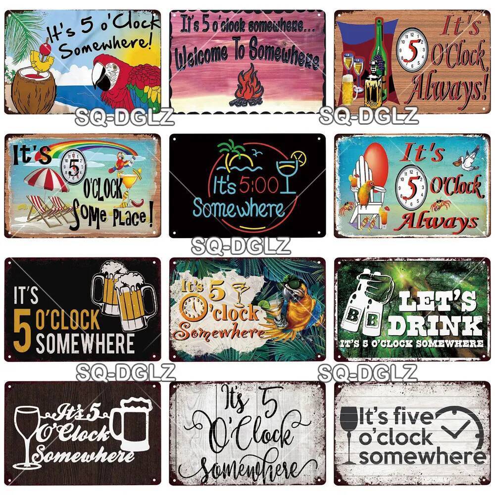 [SQ-DGLZ] Vintage Its 5 นาฬิกา Somewhere ค็อกเทลป้ายโลหะแผ่นป้ายดีบุก Wall Decor สําหรับ Bar Club ตก