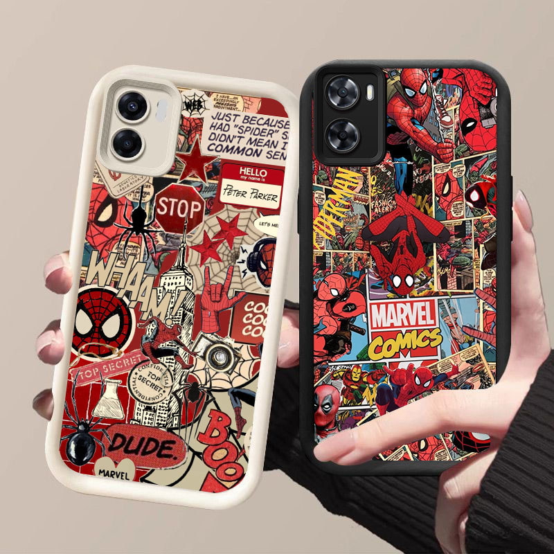 HK-46 SpiderMan ปลอกกันกระแทกสําหรับซิลิโคนสีดําและสีขาว OPPO Realme A76 A36 A77s A77 A57e A57s 9i A