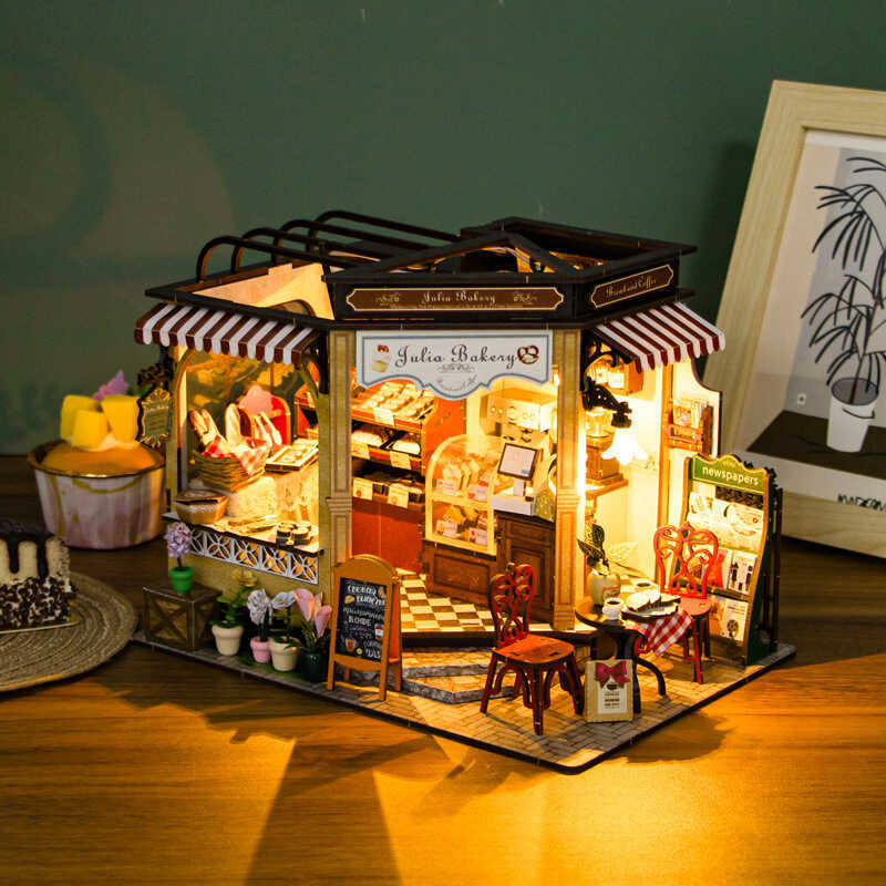 Hongda diy Hut Bakery 3d สามมิติประกอบ Bookstand Building รุ่นผู้ใหญ่ประณีตของเล่นของขวัญ