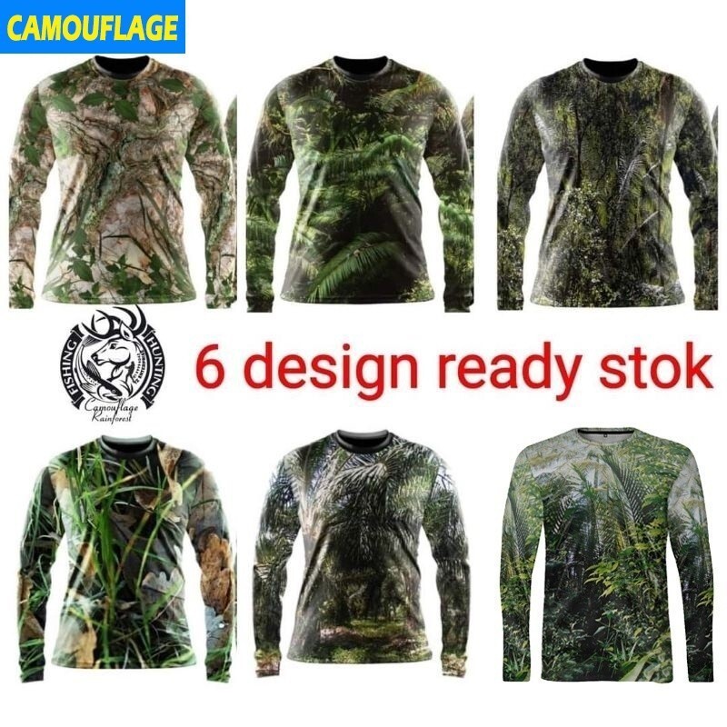 เสื้อยืดลายพรางป่า แขนยาวคอกลม ระบายอากาศและแห้งเร็ว