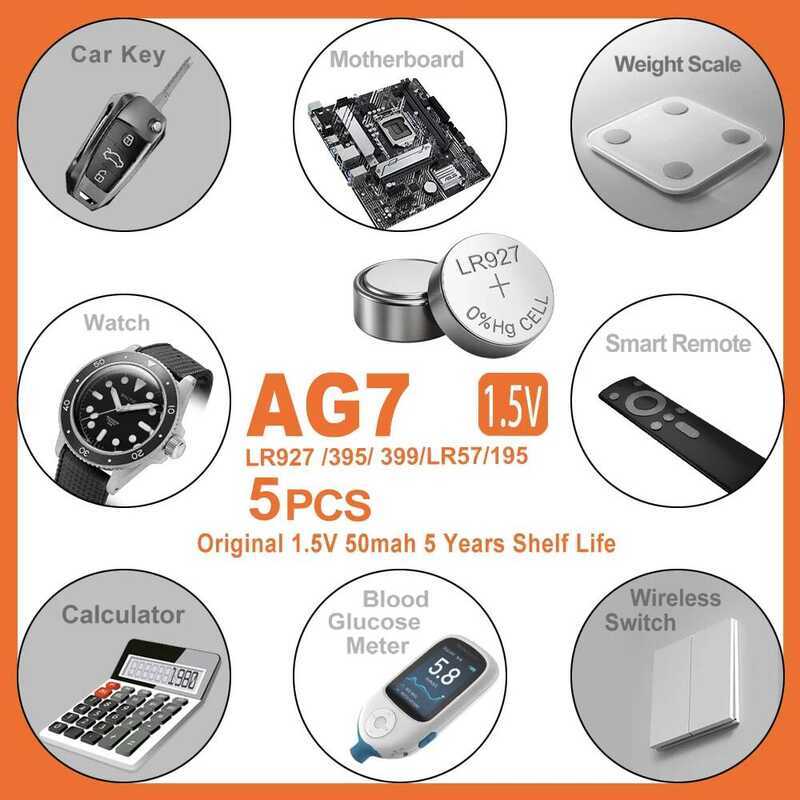 1.55V 5PCS AG7 /AG8/AG9/AG10/AG11/AG12/AG13 แบตเตอรี่ปุ่ม แบตเตอรี่เหรียญ นาฬิกา ของเล่น รีโมท /AG8/