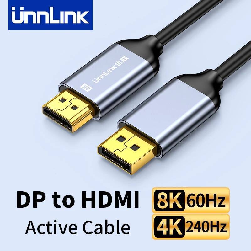 Unnlink True 8K 60Hz DisplayPort to HDMI Cable 4K 240Hz DP 1.4 to HDMI Converter สําหรับกราฟิกการ์ด 