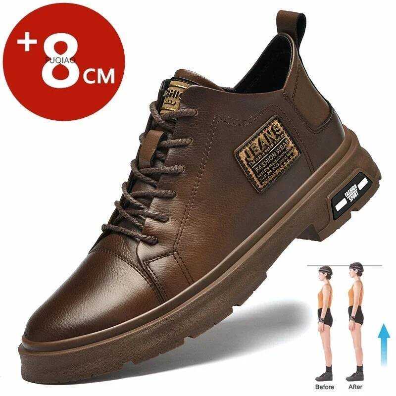 C Men Genuine Leather Heightening Shoes Comfort Lace Up Casual Elevator Shoes Commerce Breathable H