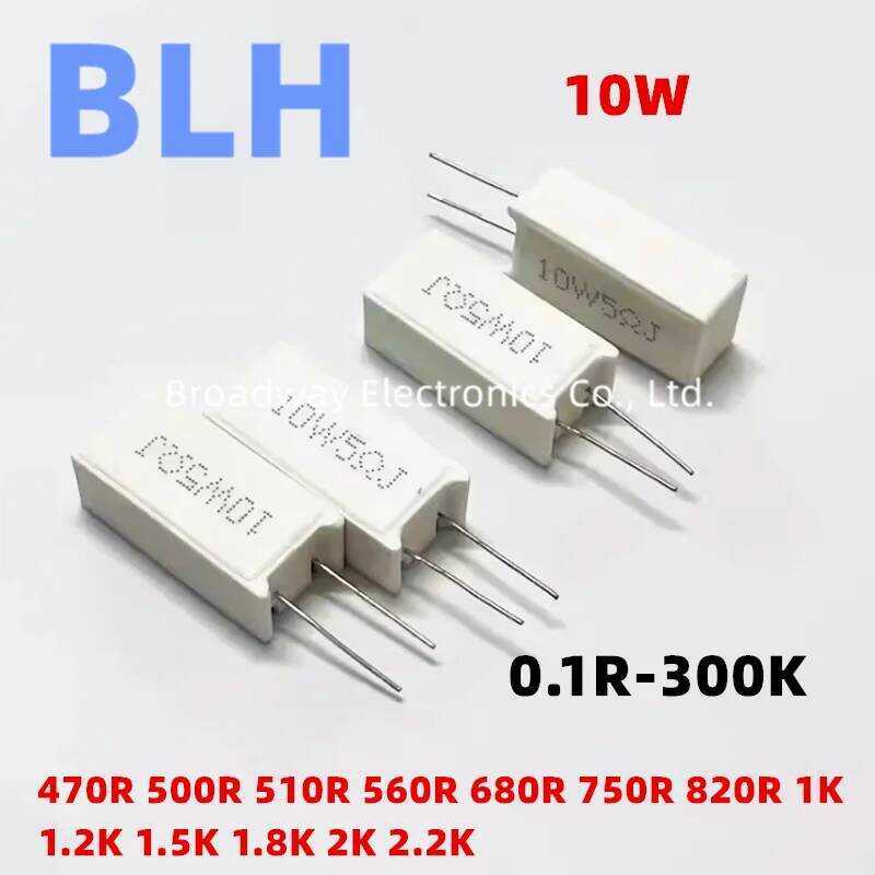 ตัวต้านทานซีเมนต์แนวตั้ง 10PC SQM 10W 5% 82R 470R 500R 510R 560R 680R 750R 820R 1K 1.2K 1.5K 1.8K 2K