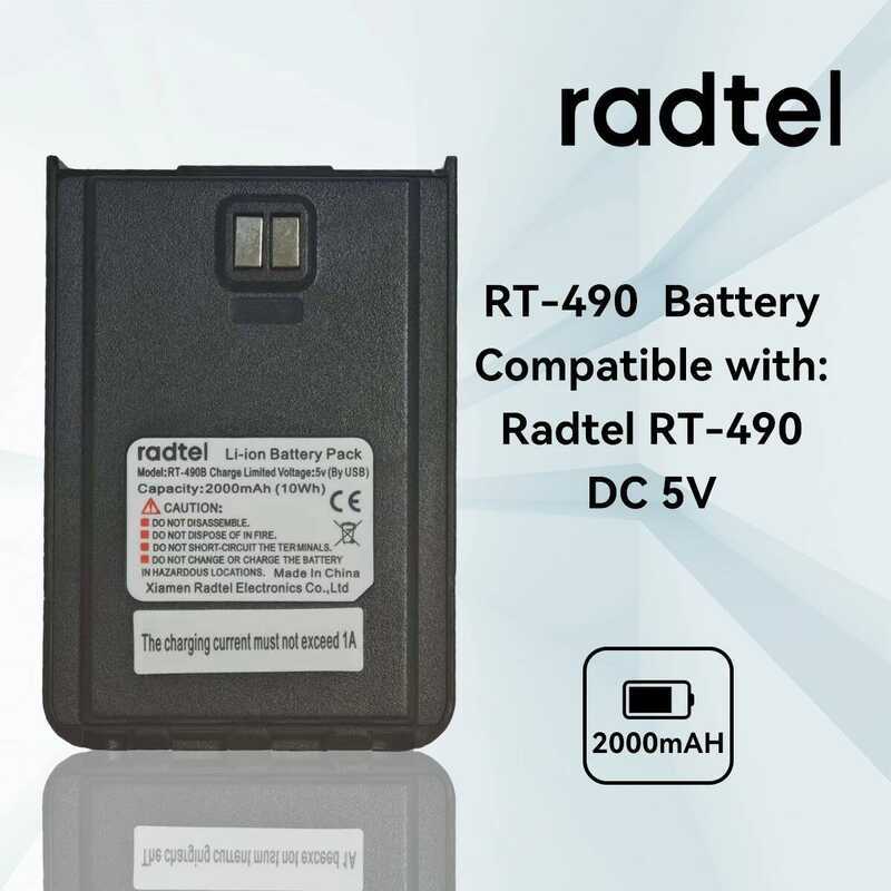 ۞ Walkie-Talkie แบตเตอรี่ Li-Ion 2000Mah สําหรับ Radtel Rt-490 วิทยุวิทยุสองทาง
