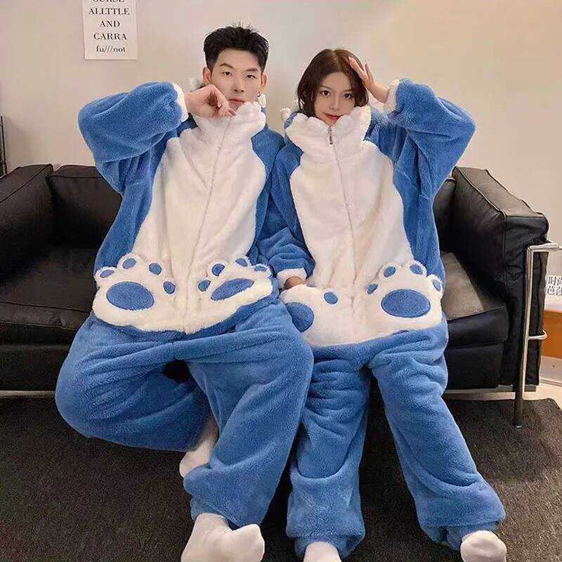C Winter Warm Thicken Flannel Pajamas Women Mens Jumpsuits Kigurumi Adult Onesie Pajamas For Couple