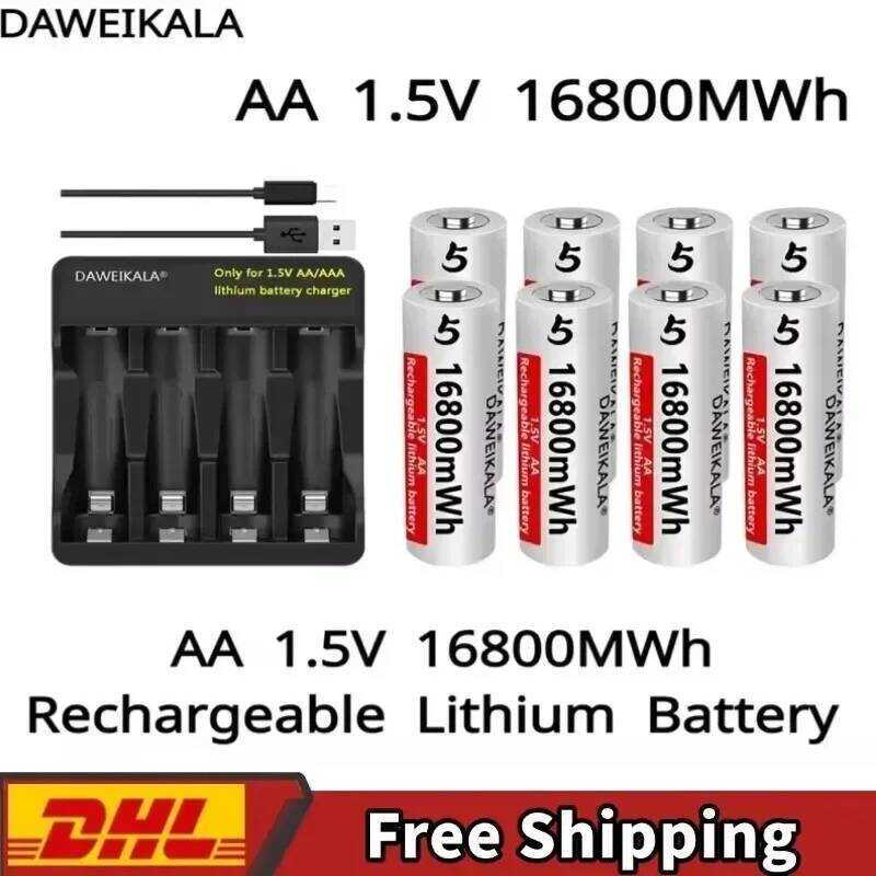 AA แบตเตอรี่ลิเธียม 1.5V 16800mWh แบตเตอรี่ชาร์จใหม่ได้พร้อมที่ชาร์จ สำหรับของเล่น RC/เมาส์/พัดลม/คอ
