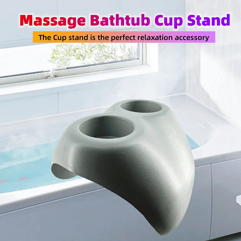 Soft PU Massage Bathtub Cup Stand Light Gray Shower Bath Spa Bracket For Wine Beer Drink Coffee Bat