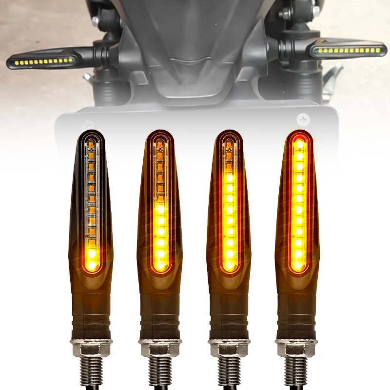 12LED Motorcycle Flowing Turn Signal Lamp 335SMD Bar Lights DRL Warning Light 12V 3000K Amber Yello