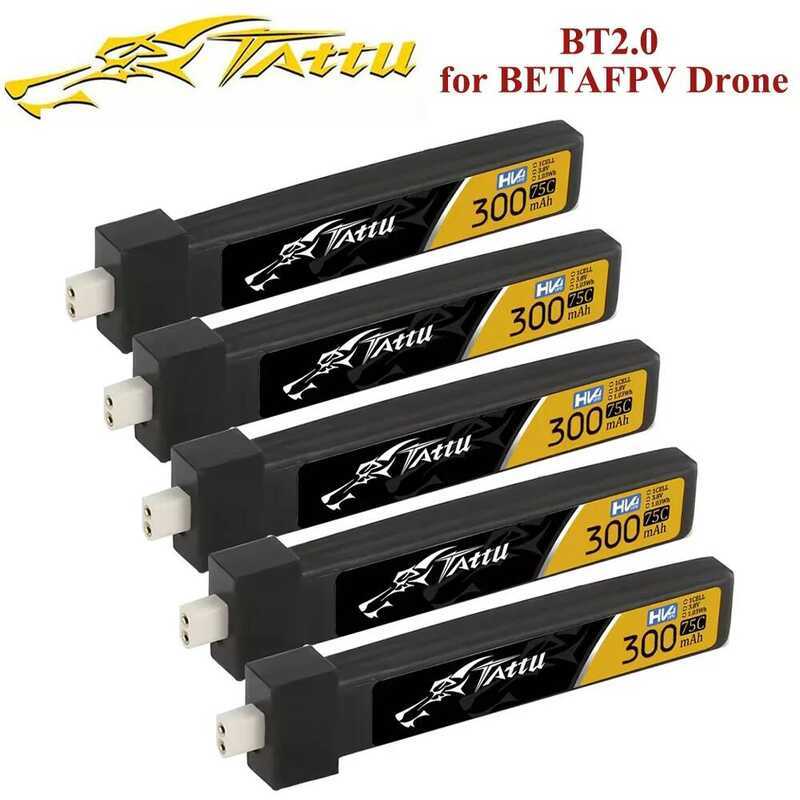 TATTU แบตเตอรี่ 75C 1S 300mAh 3.8V Lipo สำหรับเฮลิคอปเตอร์ RC ควอดคอปเตอร์ โดรนแข่ง FPV พร้อม BT2.0