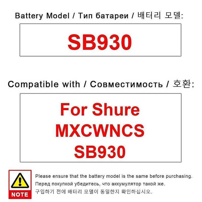 For Shure Mxcwncs SB930 Safe 9600mAh Wireless Microphone System Battery