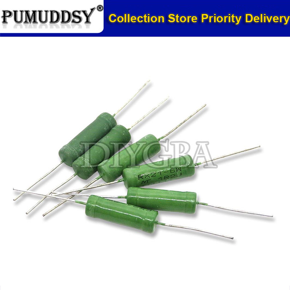 5PCS RX21 6W ความต้านทานบาดแผลสายไฟ 5% 1R 10R 100R 1K 10K 12K 15K 18R 20R 22R 24R 27R 30R 33R 36R ตั