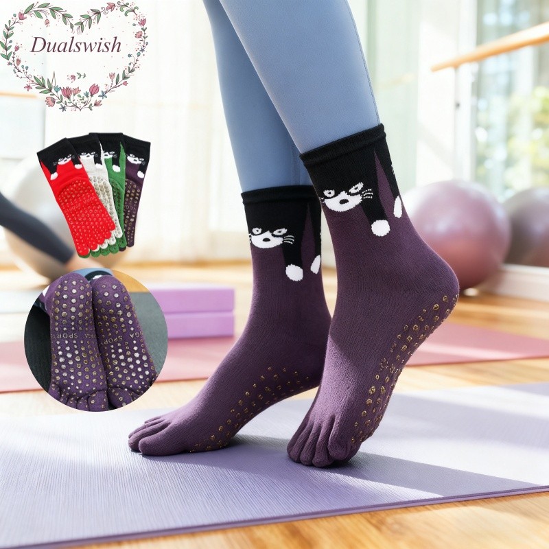 ถุงเท้าโยคะสุภาพสตรีสัตว์น่ารักแฟชั่นห้านิ้วถุงเท้าโยคะกีฬาในร่มมืออาชีพกันลื่นดูดซับเหงื่อระบายอากาศกลิ่นหลักฐานกีฬาฟิตเนสพิลาทิสโยคะถุ