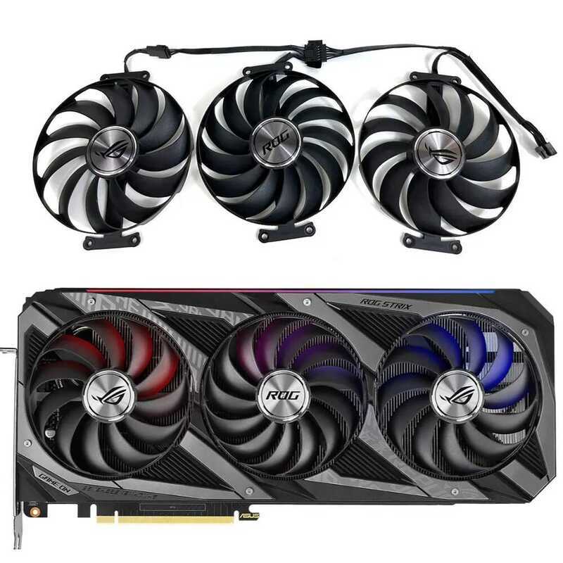 GPU 1ชุดพัดลม TI、3070 TI，สำหรับ ASUS ROG-STRIX-RTX 3060 TI、3070、3070 TI、3080、3090 พัดลมระบายความร้อน