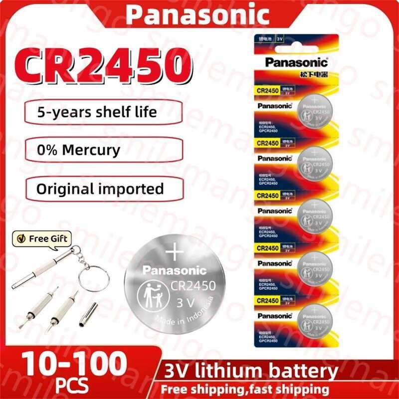 Panasonic แบตเตอรี่ลิเธียม CR2450 3V CR 2450 DL2450 BR2450 LM2450 สำหรับกุญแจรถของเล่น รีโมทคอนโทรล