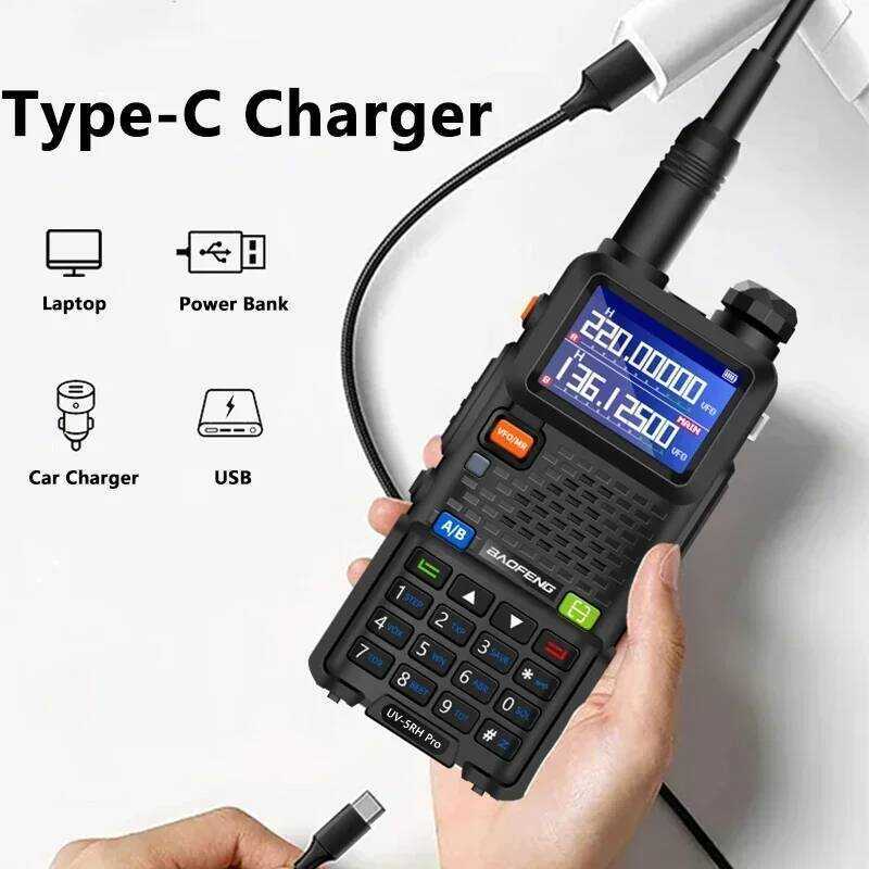 ▥ Uv-5Rm Walkie Talkie แบตเตอรี่ระยะยาว USB Type-C Charger สี่แบนด์ 14.5W 999Ch DTMF Uv5r HAM T