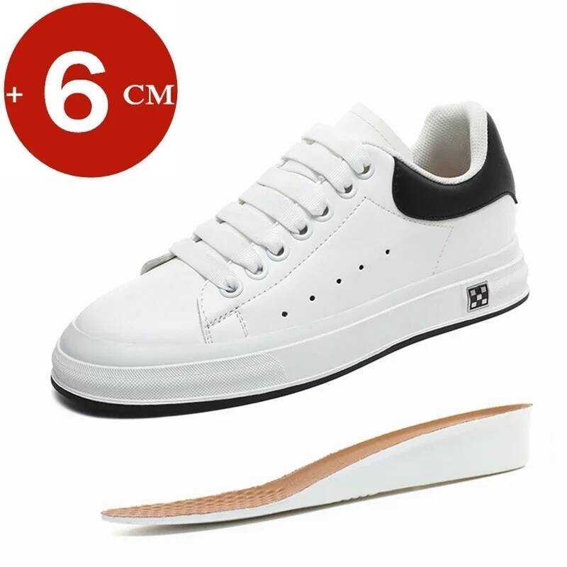 C Casual Lift Sneakers Men Elevator Shoes Height Increase Insole 6Cm White Black Taller Shoes Men F