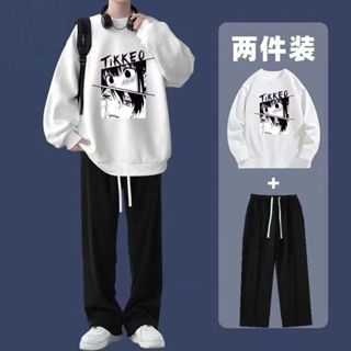 ชุดสองชิ้นผู้ชาย แขนยาวและกางเกงขายาว สไตล์สบายๆ สำหรับฤดูใบ…