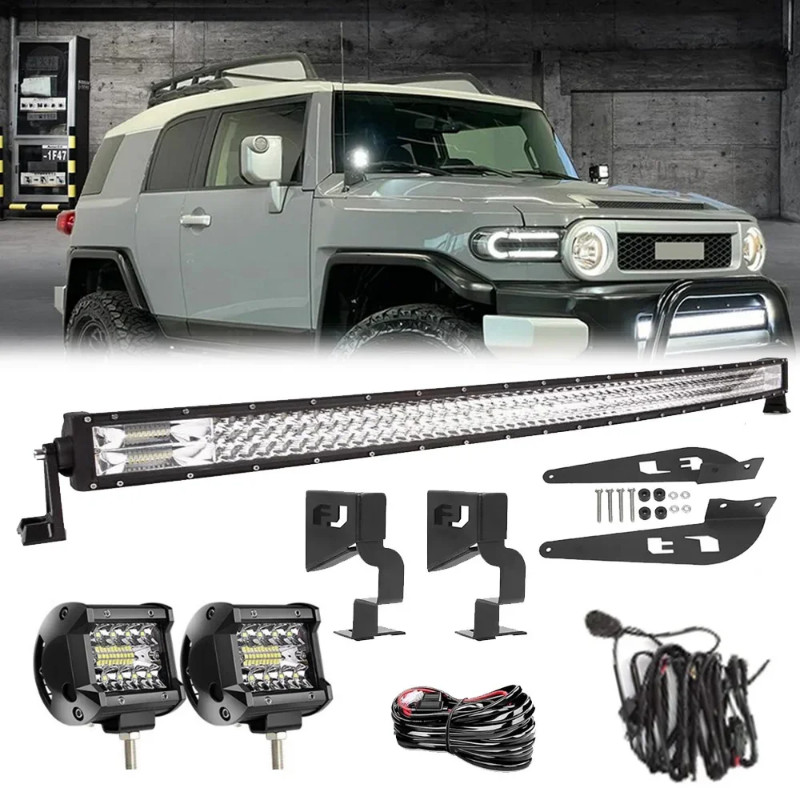 Upper Roof Windshield Mount Light Bar Brackets with 52" Curved LED Light Bar Compatible with 2007-2