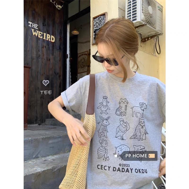 Basi ผู้หญิง เสื้อยืด oversize เกรดพรีเมียม เสื้อคอตตอน100% ไม่หดตัว ใส่สบาย การ์ตูนน่ารัก ลาย "CEC