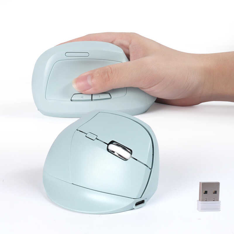 เมาส์แนวตั้ง Type-C ชาร์จ Ergonomic2.4G บลูทูธสองโหมดเงียบคลิก 6 ปุ่ม 16000 DPI เมาส์ไร้สายพร้อมตัวรับสัญญาณ USB สําหรับ PC แล็ปท็อป Windows คอมพิวเตอร์