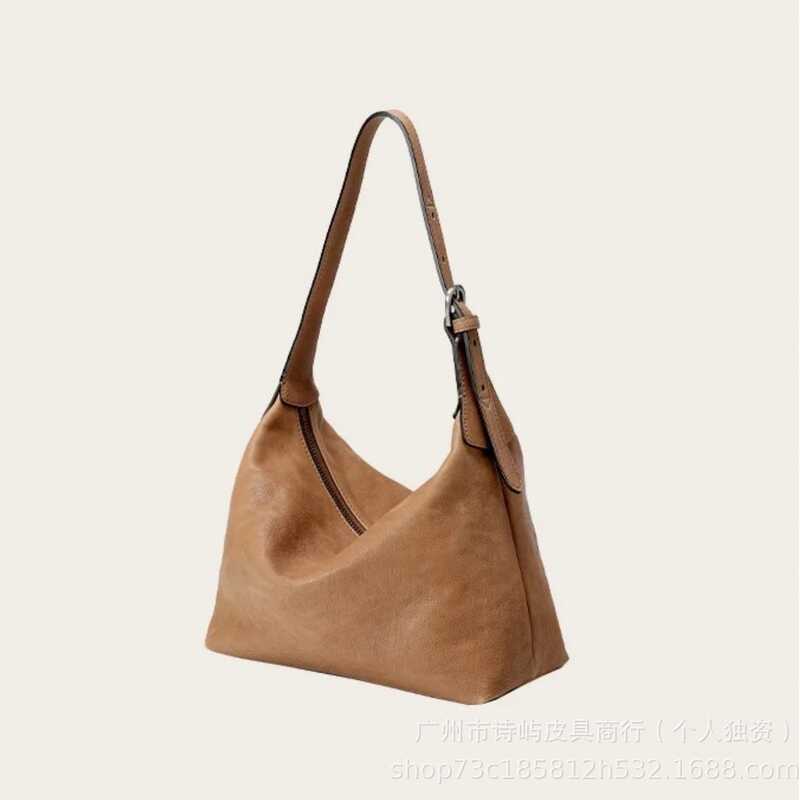 กระเป๋า Hobo Cowhide แบรนด์ Qiuzhen สำหรับสไตล์ casual สะพายไหล่เดียว