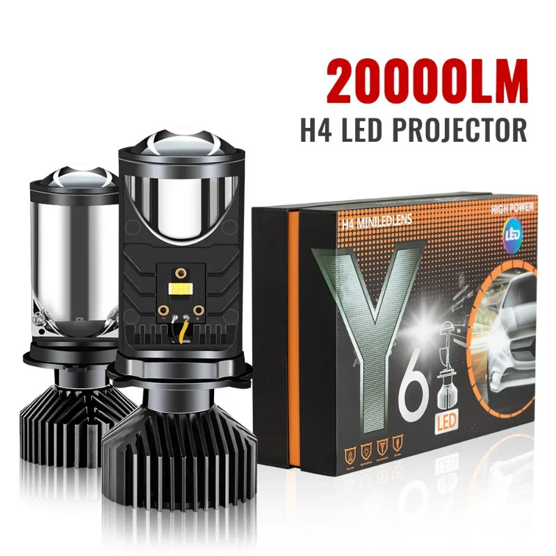 Y6 H4 LED Projector Headlight Projector Lens with Fan Cooling 90W Automobile Hi Lo Beam Bulb 12V 65