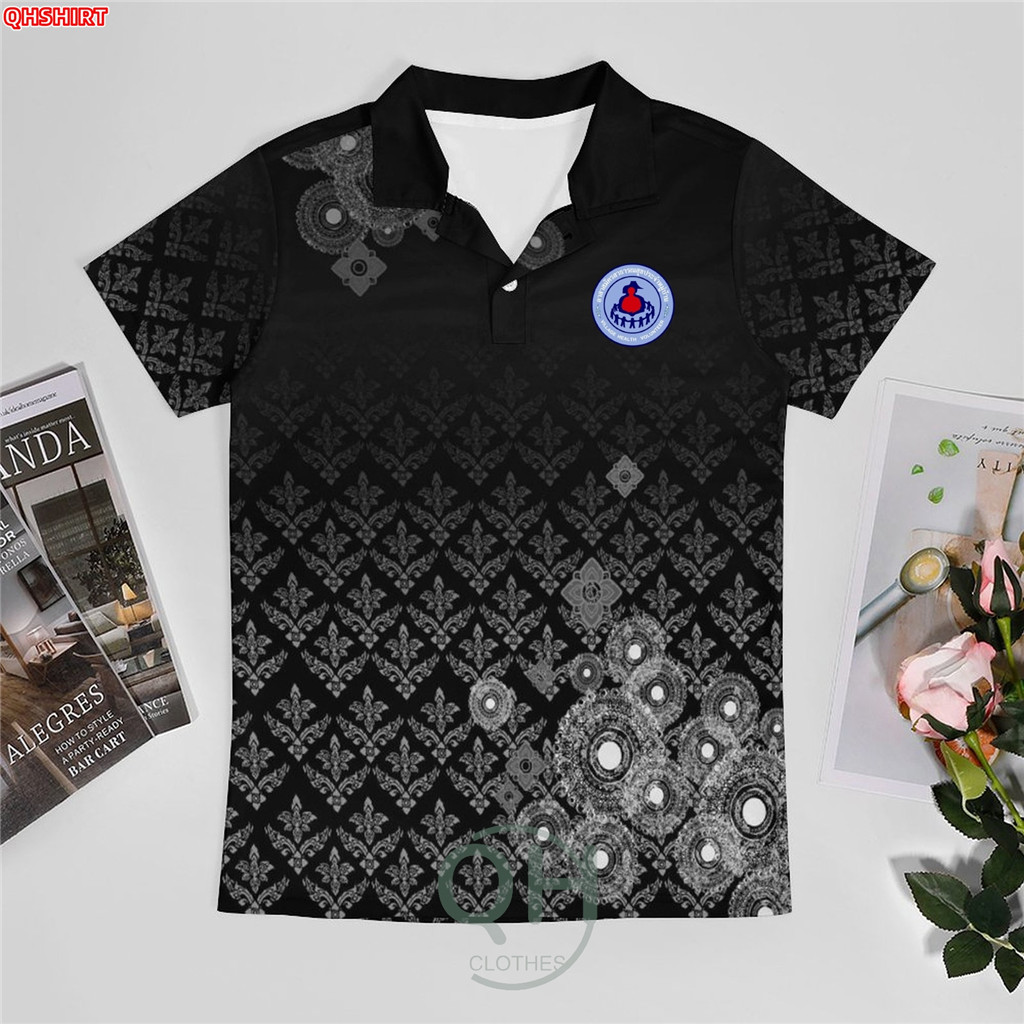 เสื้อโปโล พิมพ์ลาย ทรงผู้ชาย ทรงผู้หญิง สีดำ( สาธารณสุข สพฐ อปท มหาดไทย อสม สำนักงานคณะกรรมการการศึกษาพื้นฐาน)สามารถใช้ในการไว้อาลัยได้N97