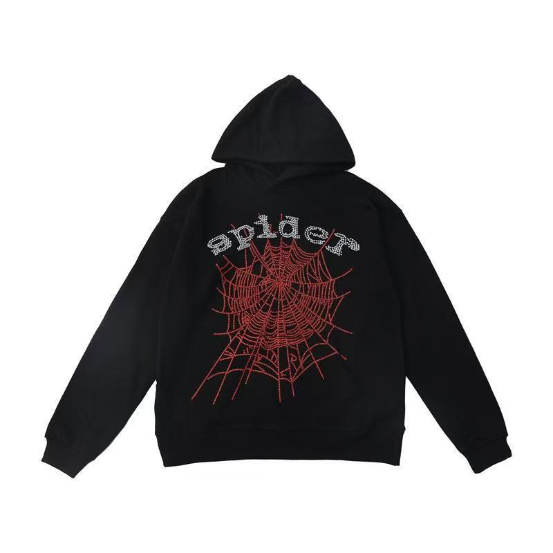 คนดัง Sp5der 555 สไตล์เดียวกัน Spider Web Letter พิมพ์ฤดูหนาว Casual Hooded Sweatshirt เสื้อคู่