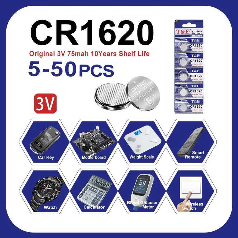 CR1620 แบตเตอรี่ลิเธียมแบบปุ่ม 3V 5PCS-50PCS DL1620 BR1620 ECR1620 5009LC LM1620 CR 1620 KCR1620 30m