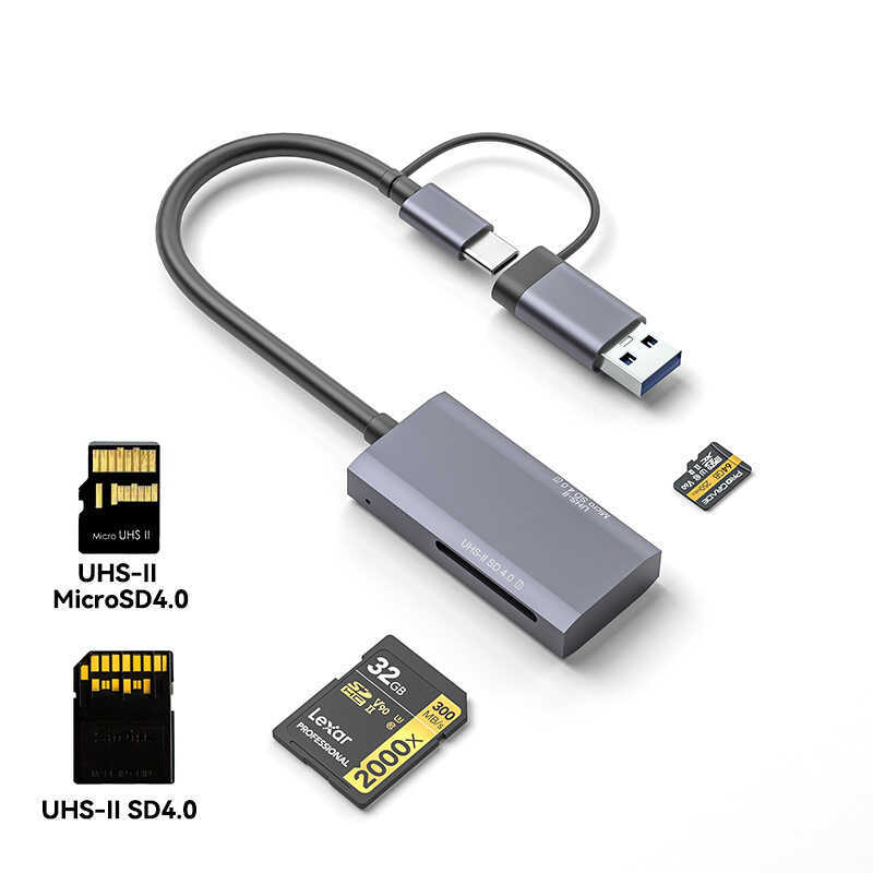 Type-C ถึง USB4.0 มัลติฟังก์ชั่นความเร็วสูง UHS-II PUSH V90 SD/TF เครื่องอ่านการ์ดสองในหนึ่งเดียว