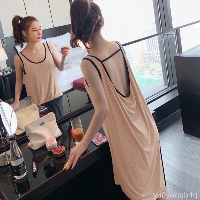 150.0กก.ขนาดใหญ่หลวมBacklessเซ็กซี่Nightgownสำหรับผู้หญิงฤดูร้อนสไตล์บางสามารถสวมใส่นอกCamisoleชุดน