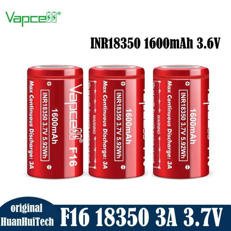 ชิ้น 1-10 แบตเตอรี่ลิเธียม INR18350 ความจุสูง Vapcell F16 18350 1600mAh สูงสุด 3A สำหรับไฟฉาย